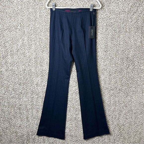 Worth New York Pants Women’s 2 Navy Blue Knit Pin Striped Flare Dress Pants NWT - Picture 1 of 6